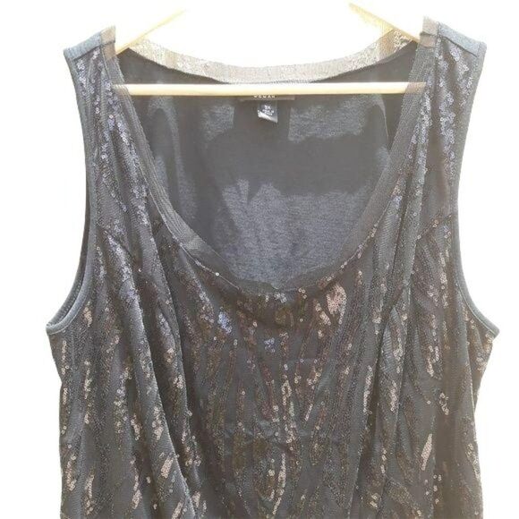 I.N. Studio Formal Netted Sequin Scoop Neck Sleeveless Blouse Black Sz 3X - Picture 3 of 8